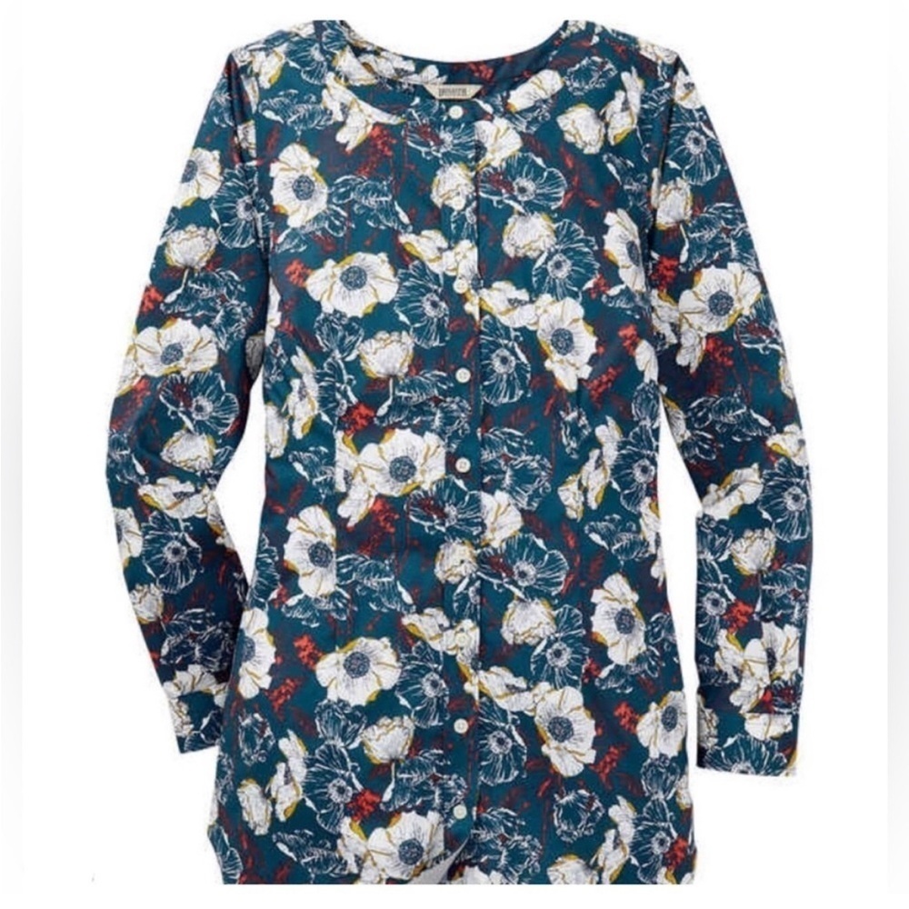 DULUTH TRADING NWT Wrinklefighter Floral Print Tunic Blouse Long Sleeve XS